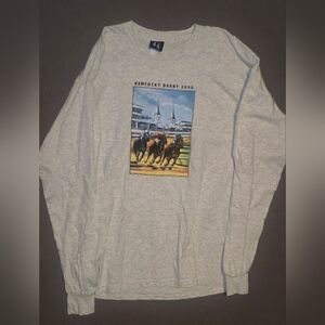 Vintage Kentucky Derby 2008 Long Sleeve Horse Racing Graphic T-Shirt Gray Size L
